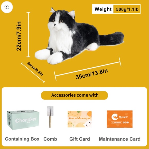 Realistic Black and White Plush Cat - Picture 2 of 7